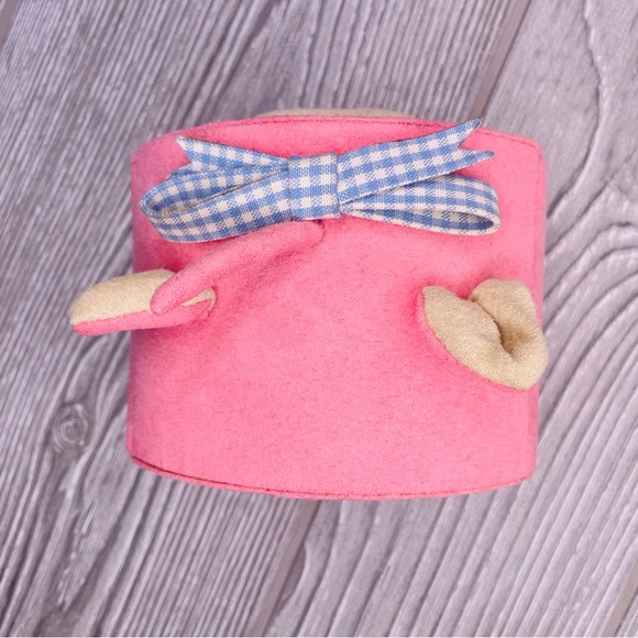 Pink cloth pig Jewelry box trinket box holder with mirror - Picture 5 of 11